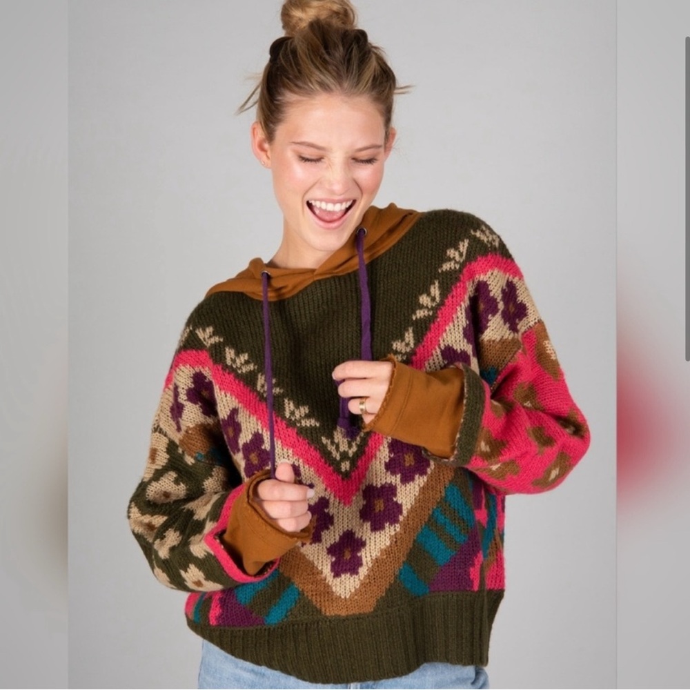 Natural Life Dreamer Jacquard Pullover Hooded Sweater